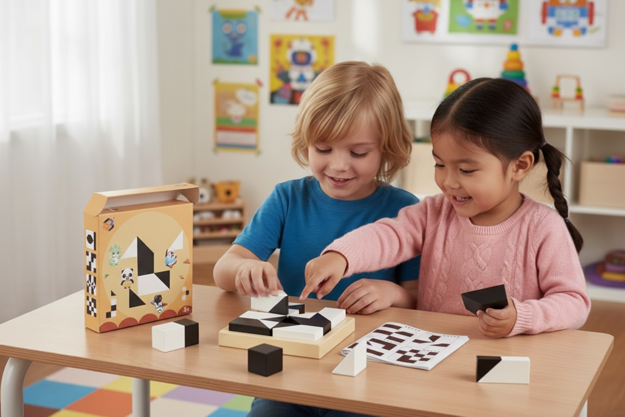 Fille et garçon jouant avec Jeux de Réflexion et de Logique BrainBoost