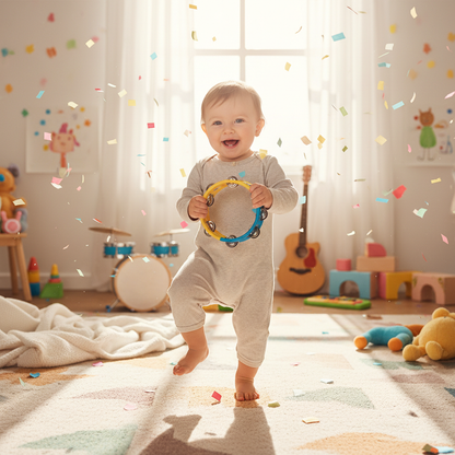 Bébé dansant avec un tambourin