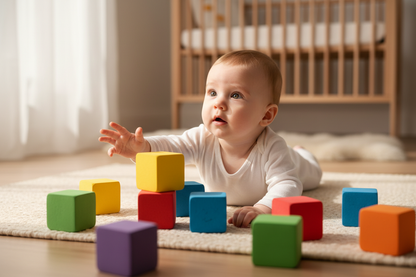 Bébé explorant des blocs en mousse EVA