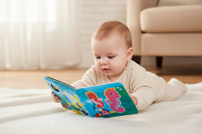 Bébé jouant avec le livre en plastique sous-marin