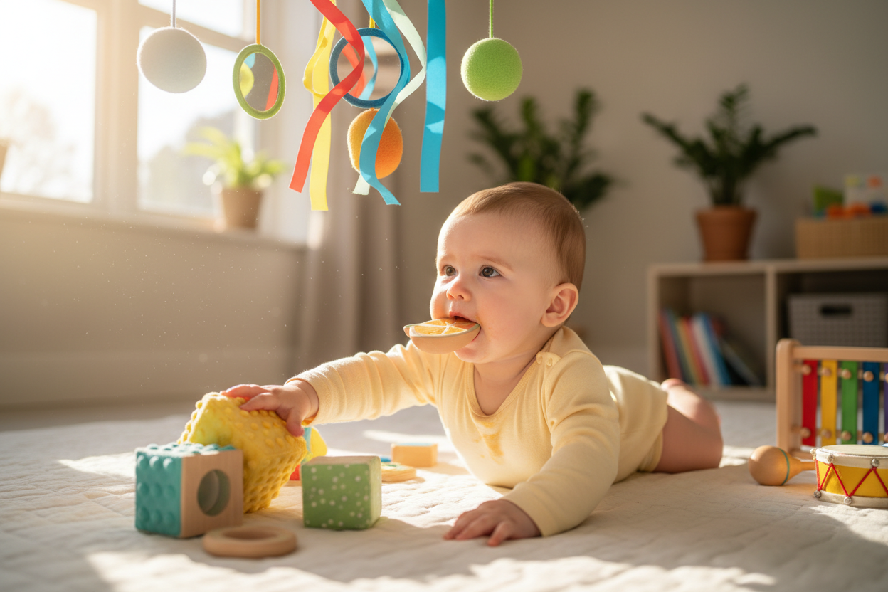bébé joue en utilisant les sens