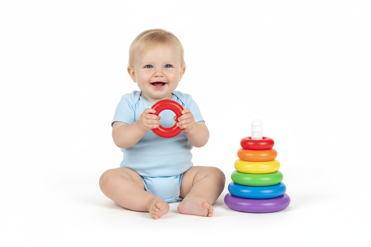 Bébé tenant anneau du jouet à empiler