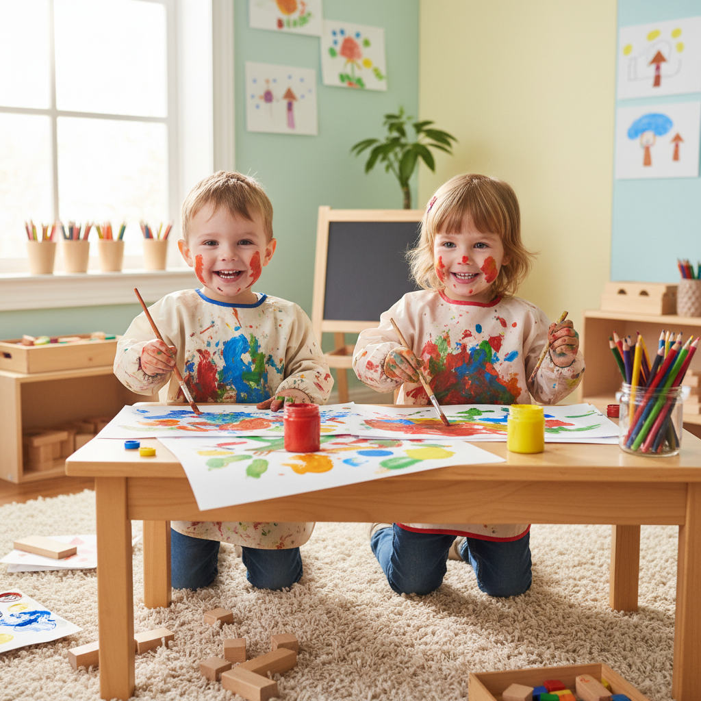 Deux enfants en éveil créatif et artistique