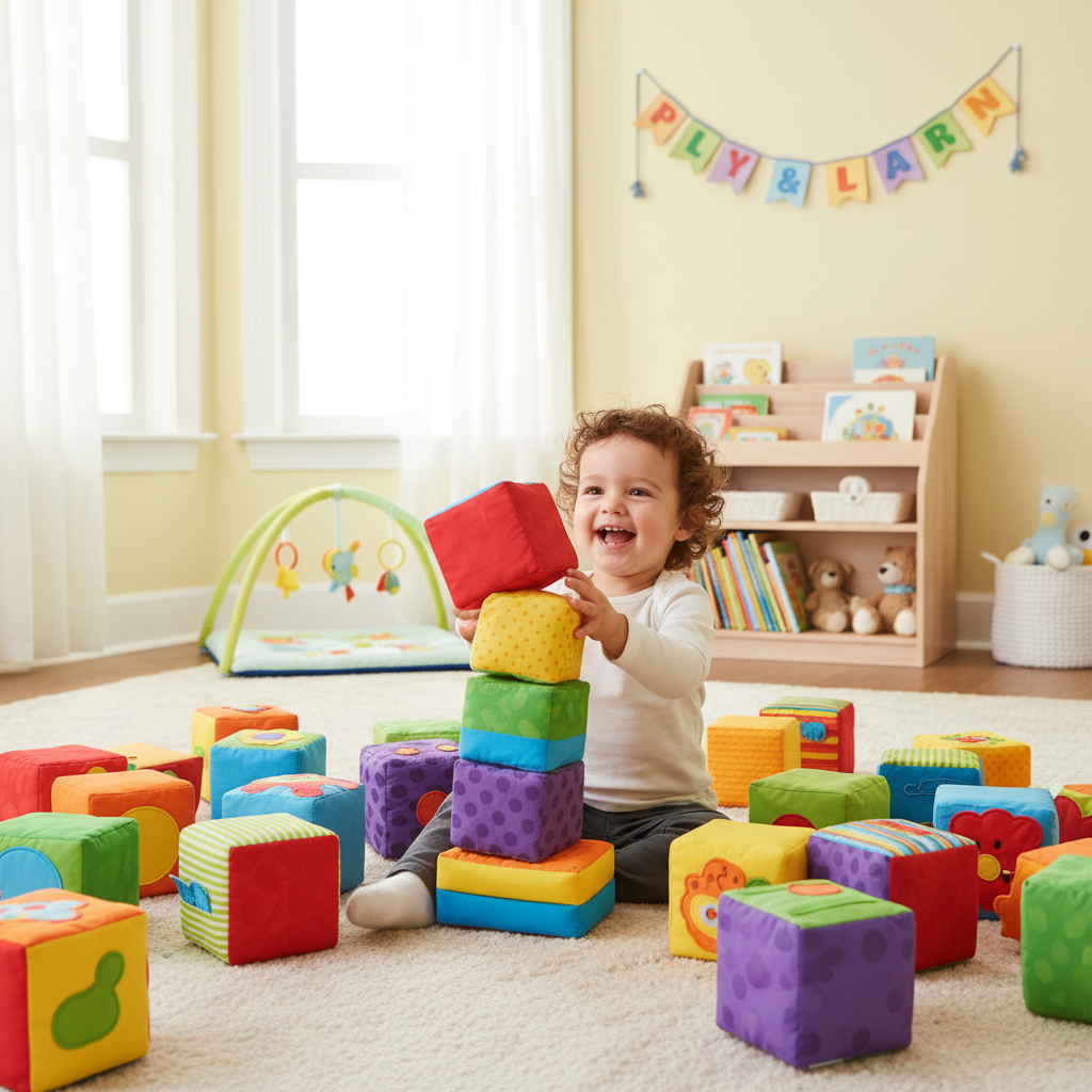 Enfant jouant avec des cubes empilables