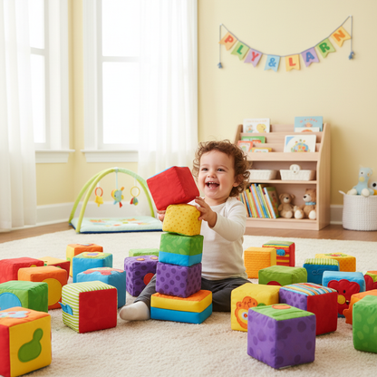 Enfant jouant avec des cubes empilables