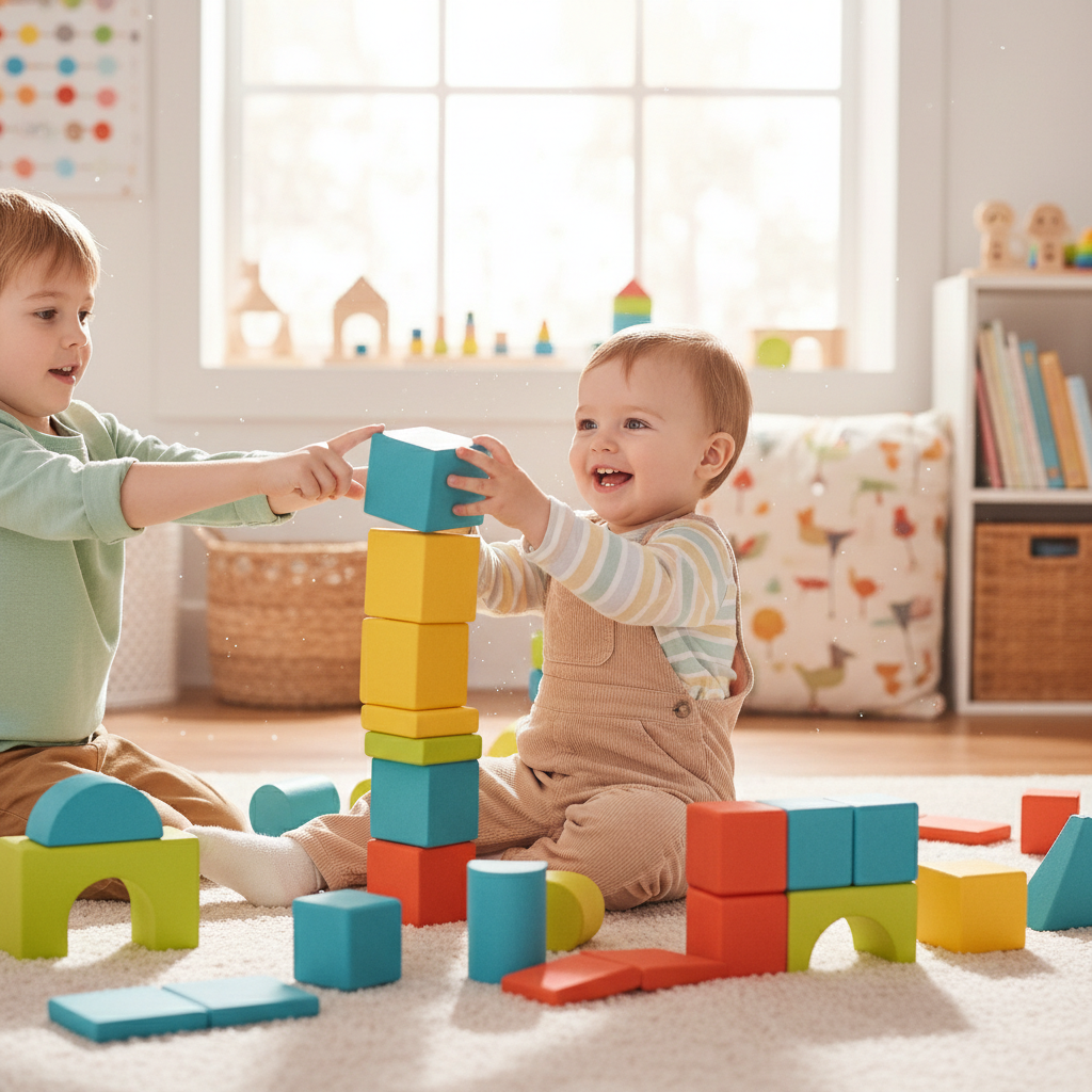 Enfant jouant avec des cubes empilables
