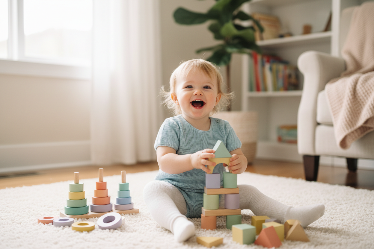 Enfant jouant avec jouets Montessori