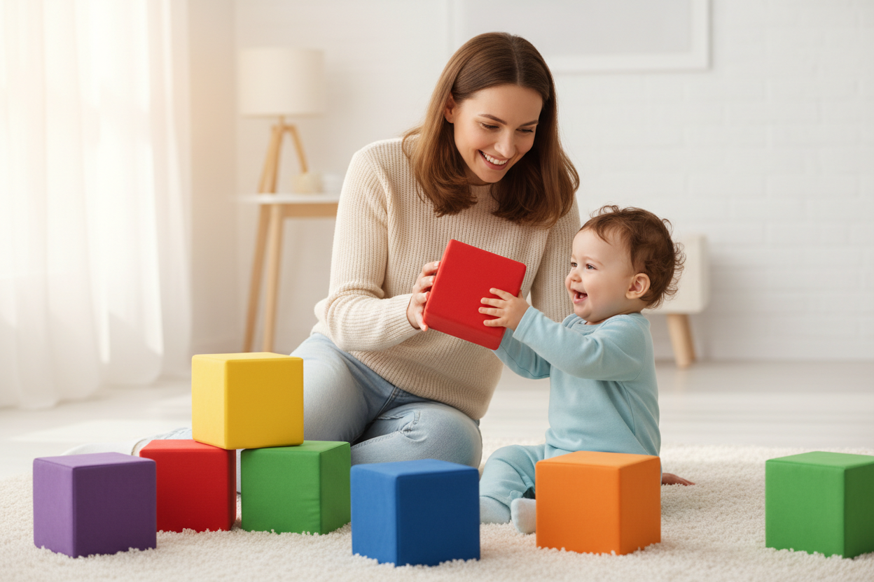 Maman et bébé jouant avec des blocs en mousse EVA