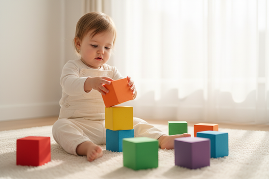Petite fille jouant avec des blocs en mousse EVA
