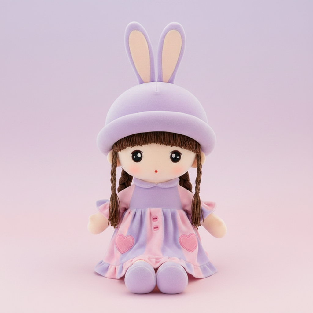 Poupée chiffon kawaii fond pastel lavande