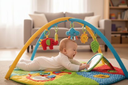 Tapis d'éveil bébé sur le ventre avec miroir